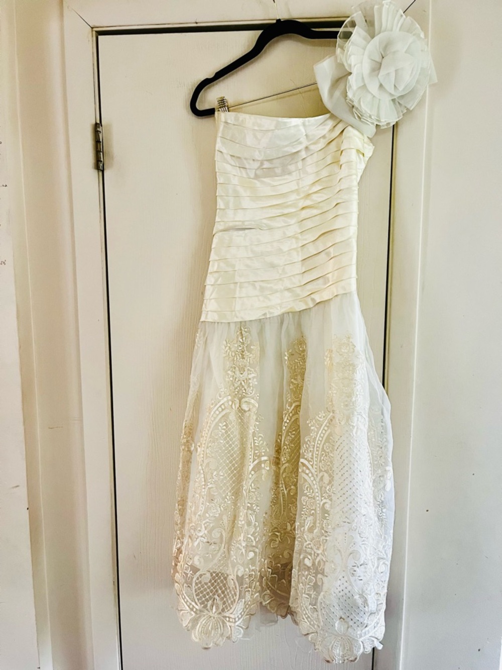 VTG Handmade OOAK Silk Crochet Lace Organza Garden Party Bridal Cocktail Dress
